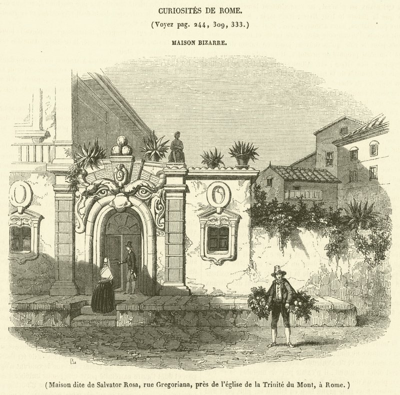 Huis genaamd van Salvator Rosa, rue Gregoriana, nabij de kerk van de Triniteit van de Berg, in Rome door French School