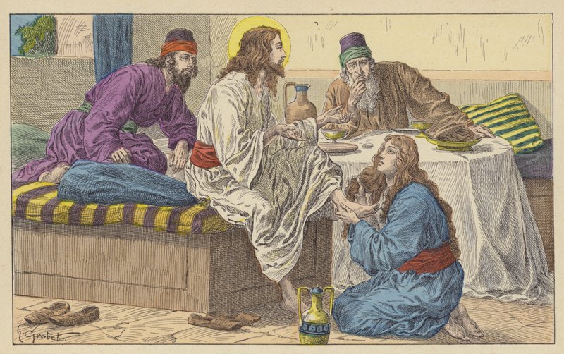 Maria Magdalena aan de voeten van Jezus door French School