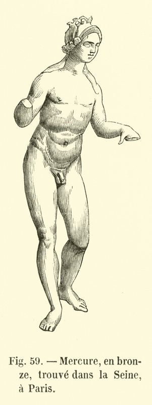 Mercurius, in brons, gevonden in de Seine, Parijs (gravure) door French School