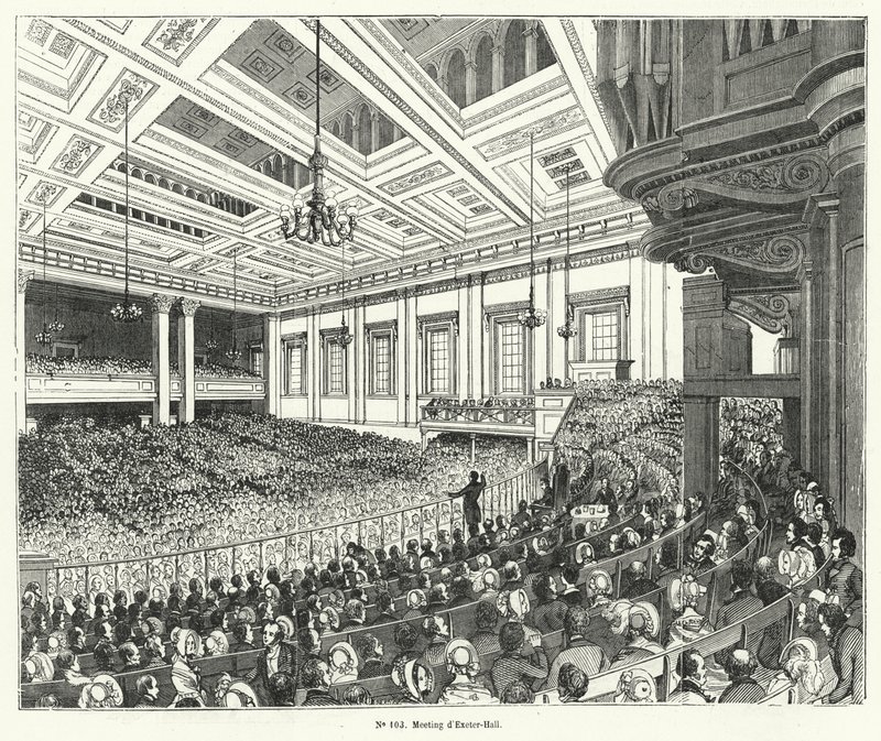 Bijeenkomst van de Anti-Corn Law League in Exeter Hall, Londen door French School
