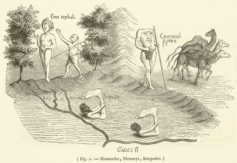 Monocules, Blemmys, Sciopodes (gravure) door French School