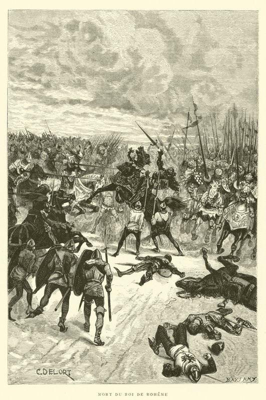 Dood van de Koning van Bohemen (gravure) door French School