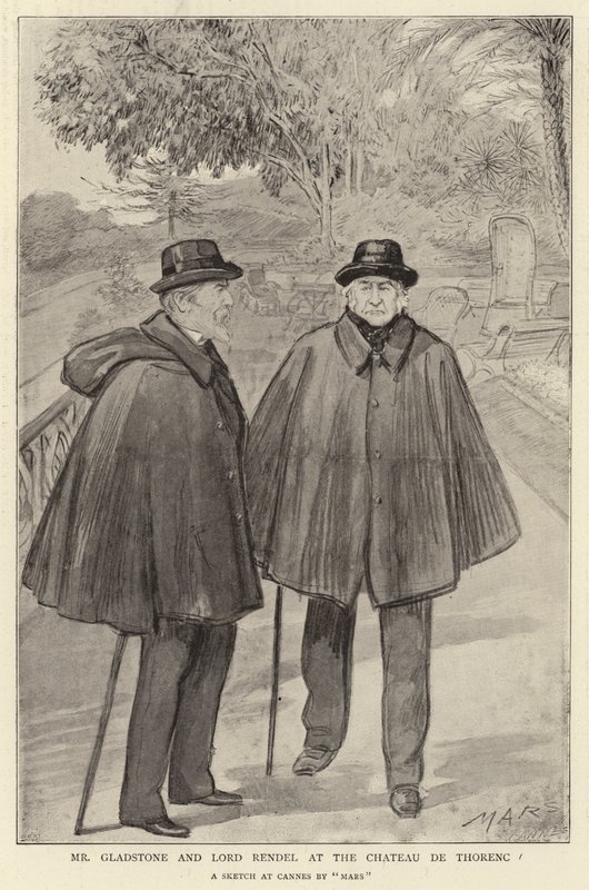 De heer Gladstone en Lord Rendel in het Chateau de Thorenc (litho) door French School