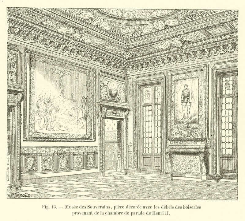 Museum van de Soevereinen, kamer versierd met de overblijfselen van het houtwerk afkomstig uit de parade kamer van Hendrik II door French School