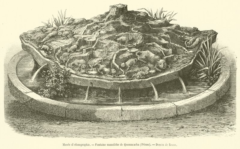 Etnografisch Museum, Monolithische fontein van Quonncacha, Peru door French School