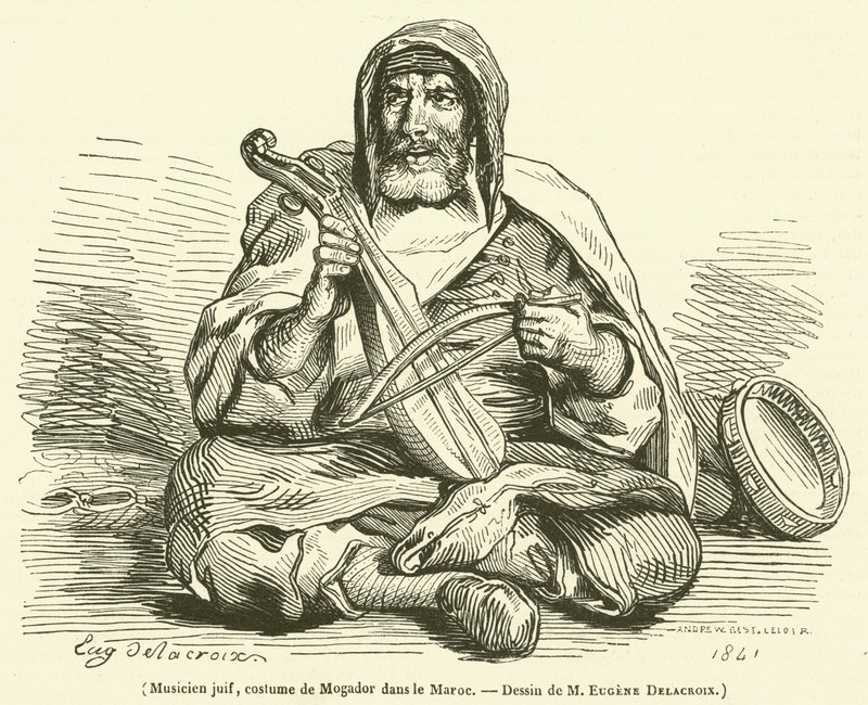 Joodse muzikant, kostuum van Mogador in Marokko (gravure) door French School