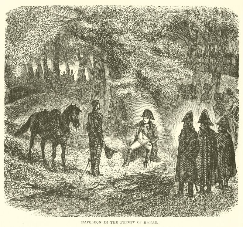 Napoleon in het bos van Hanau (gravure) door French School