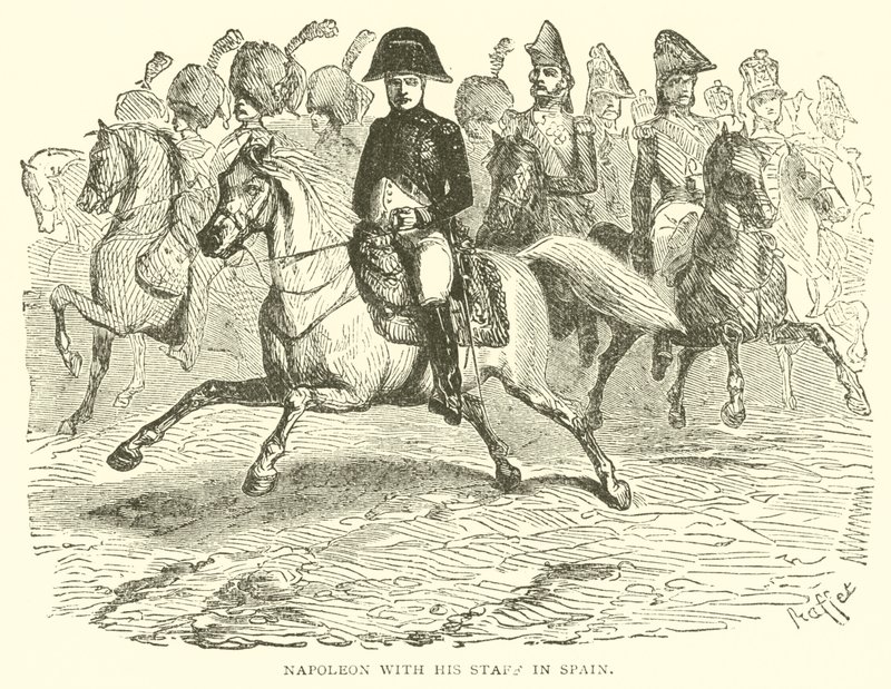 Napoleon met zijn staf in Spanje (gravure) door French School