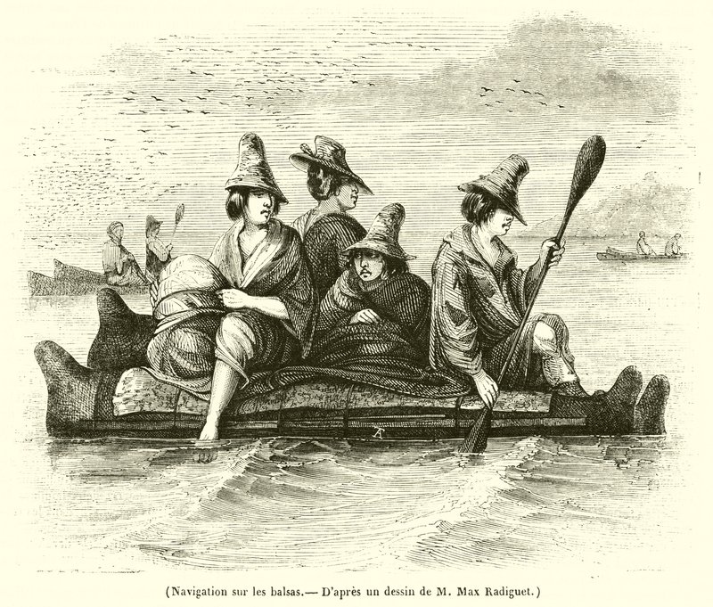 Zeilen op de balsas (gravure) door French School