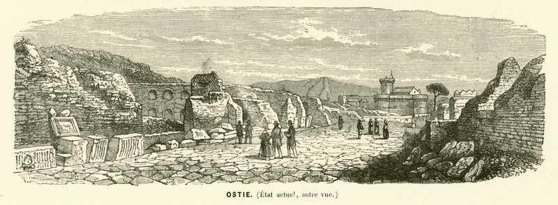 Ostia, haven van het oude Rome, Italië (gravure) door French School