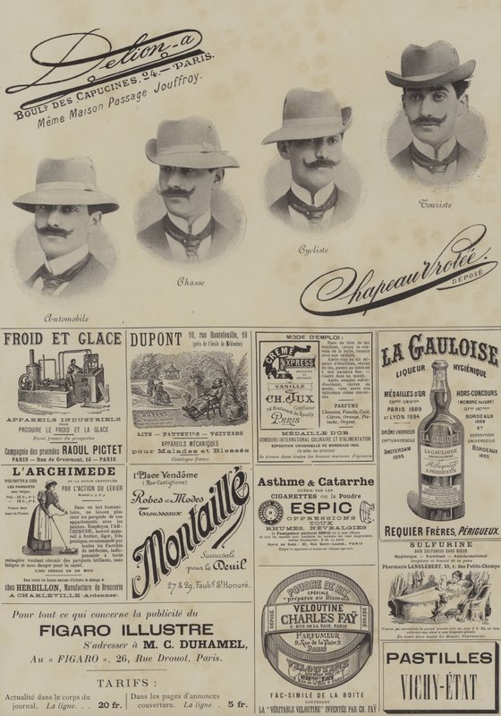 Pagina met advertenties uit Le Figaro Illustre, december 1897 door French School