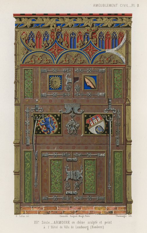 Geschilderde eikenhouten kast in het stadhuis van Lüneburg door French School
