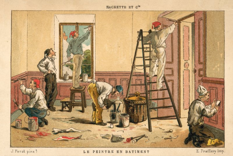 Het schilderen van het interieur van een gebouw door French School