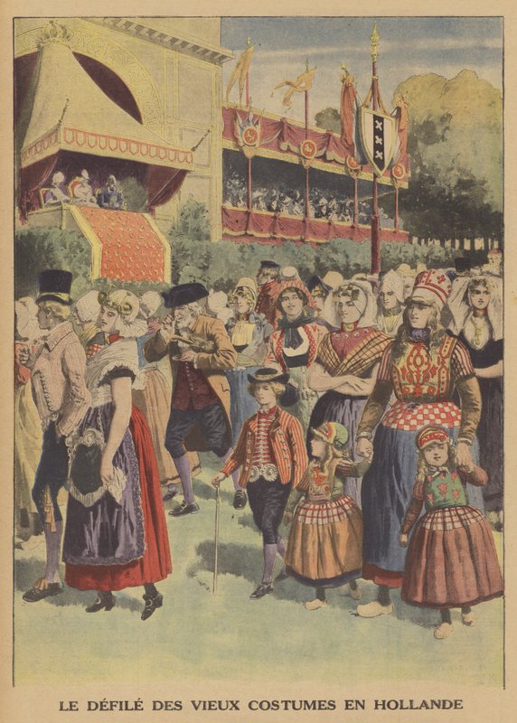 Parade van traditionele kostuums in Nederland door French School