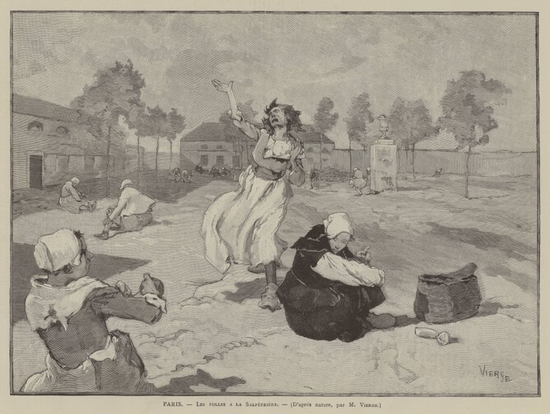 Parijs, Les folles a la Salpetriere (gravure) door French School