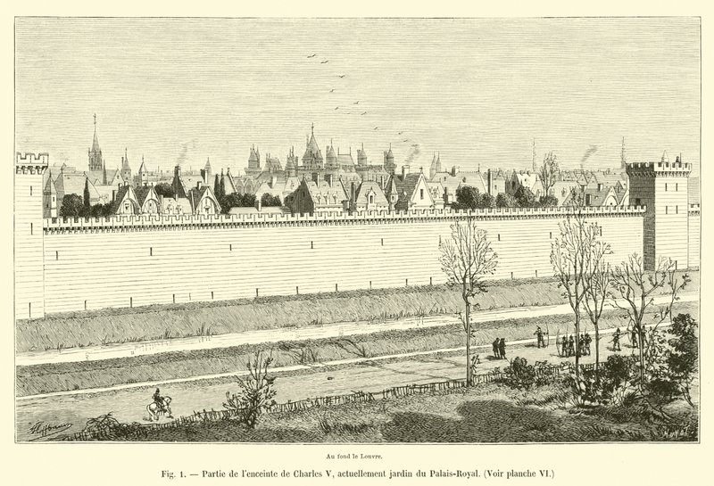 Deel van de omheining van Karel V, nu de tuin van het Palais-Royal door French School