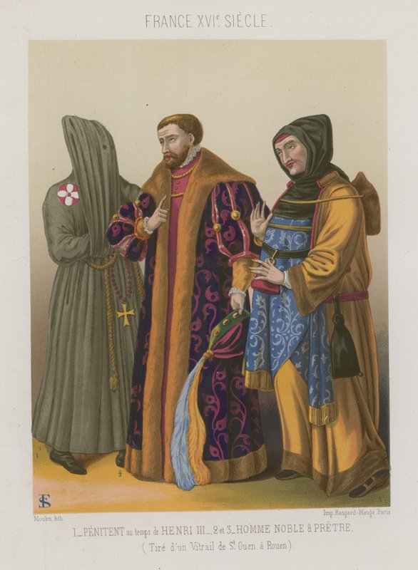 Boeteling in de tijd van Hendrik III met een edelman en priester door French School