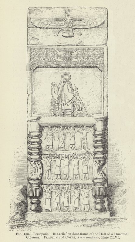 Persepolis, bas-reliëf op deurkozijn van de Hal van Honderd Zuilen door French School