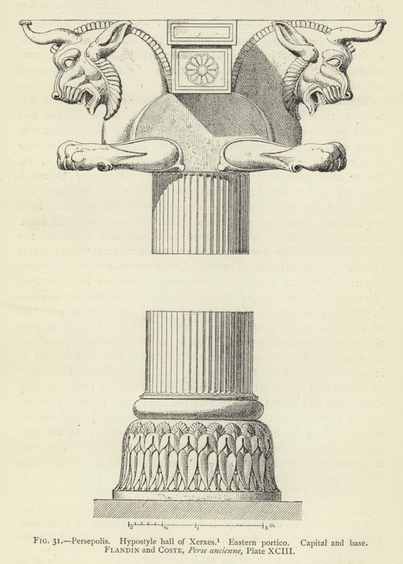 Persepolis, Hypostyle hal van Xerxes, Oostelijke portiek, Kapiteel en basis door French School