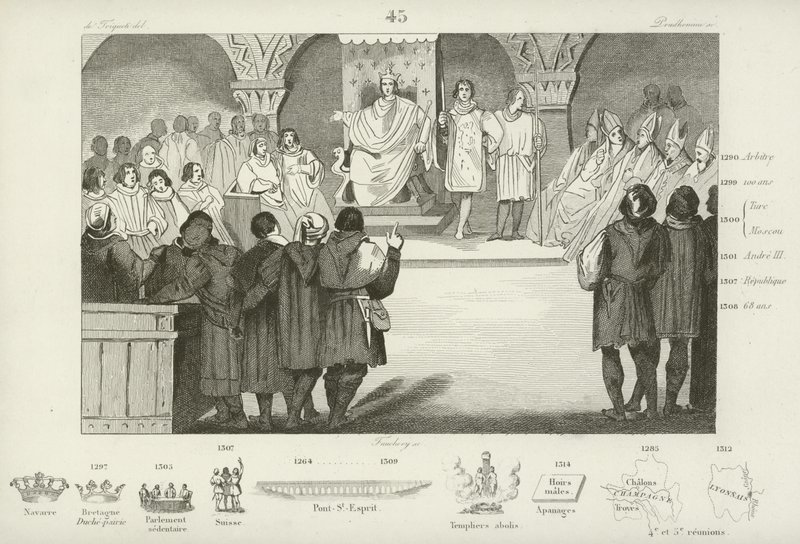 Filips IV van Frankrijk roept de Staten-Generaal bijeen, Louvre Paleis, Parijs, 1302 door French School