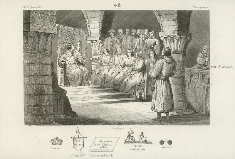Filips V van Frankrijk en de Staten-Generaal verwerpen de aanspraak op de troon van Johanna II van Navarra, ca. 1317 door French School