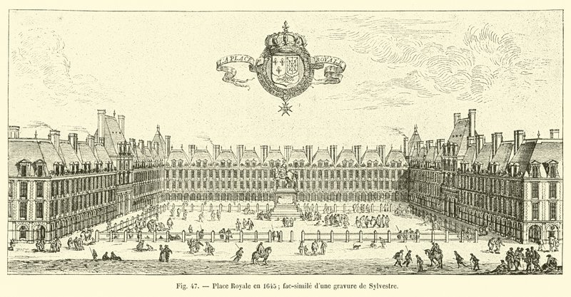 Place Royale in 1645; facsimile van een gravure van Sylvestre door French School