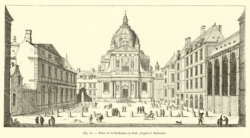 Place de la Sorbonne in 1650, naar I Sylvestre door French School