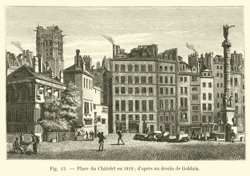 Plein du Chatelet in 1818; naar een tekening van Goblain door French School