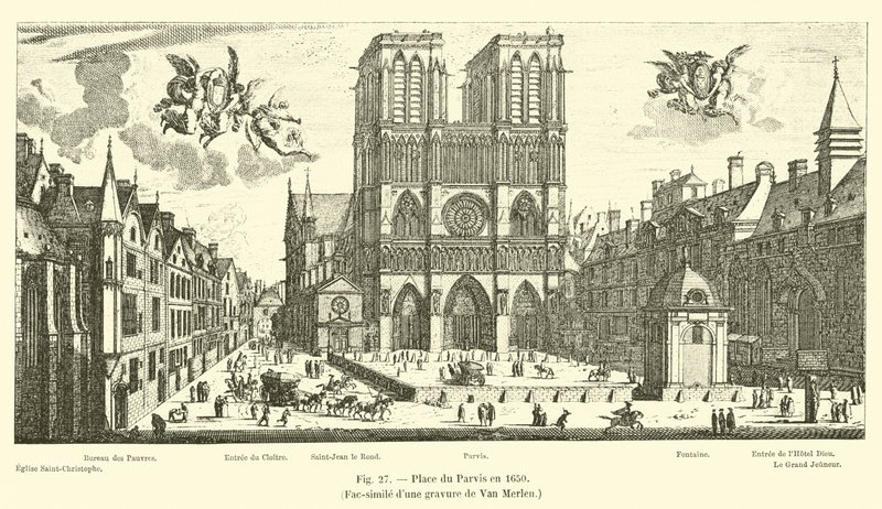 Place du Parvis in 1650, Facsimile van een gravure van Van Merlen door French School