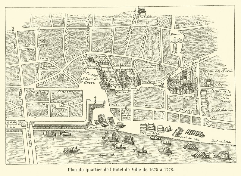 Plattegrond van de wijk van het stadhuis van 1675 tot 1778 door French School