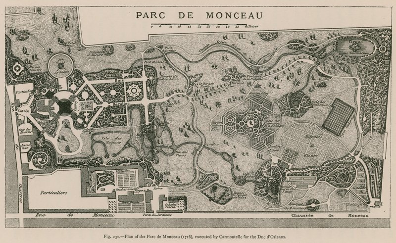 Plan van het Parc de Monceau (1718), uitgevoerd door Carmontelle voor de Hertog van Orléans door French School