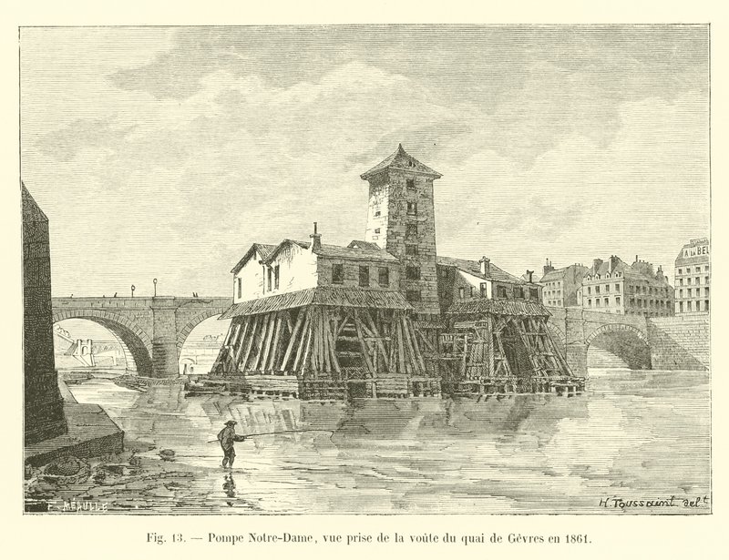 Pompe Notre-Dame, gezien vanaf het gewelf van de Quai de Gesvres in 1861 door French School
