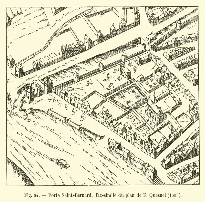 Porte Saint-Bernard, facsimile van het plan van F Quesnel, 1608 door French School