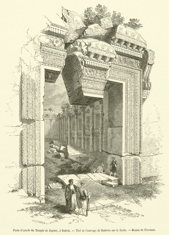 Ingang van de Tempel van Jupiter, in Balbek door French School