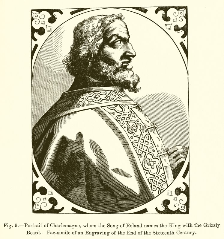 Portret van Karel de Grote, die in het Lied van Roland de Koning met de Grijze Baard wordt genoemd door French School