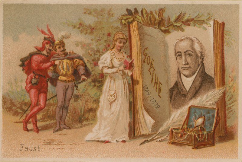 Portret van Goethe en scène uit Faust door French School