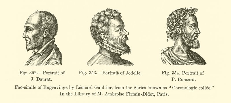 Portret van J. Daurat, Portret van Jodelle, Portret van P. Ronsard door French School