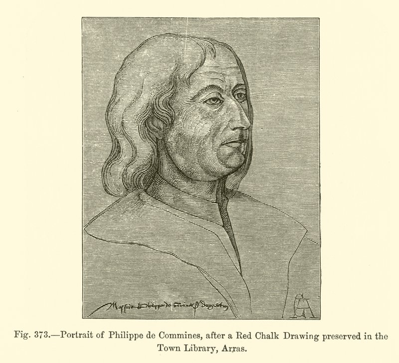 Portret van Philippe de Commines, naar een rode krijttekening bewaard in de Stadsbibliotheek, Arras (gravure) door French School