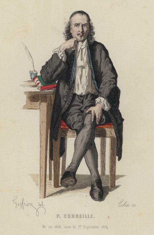 Portret van Pierre Corneille, Franse dramaturg (gekleurde gravure) door French School