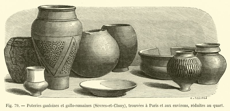 Gallische en Gallo-Romeinse potten, Sevres-et-Cluny, gevonden in Parijs en omgeving, verkleind tot een kwart door French School