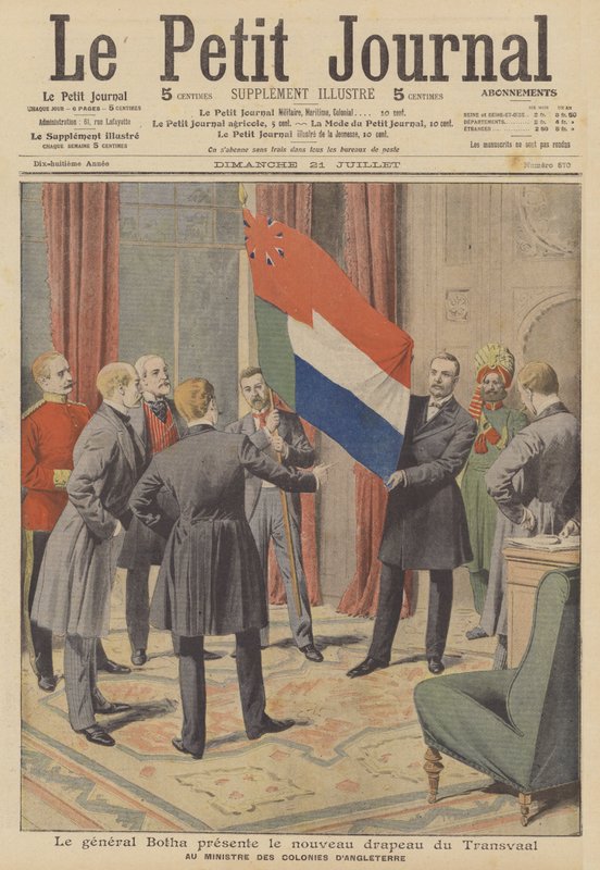 Premier Louis Botha presenteert de nieuwe vlag van de Kolonie Transvaal aan de Britse Koloniale... door French School
