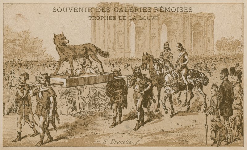 Processie die de Trofee van de Wolvin draagt door French School