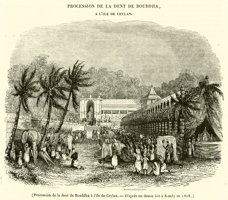 Processie van de tand van Boeddha op het eiland Ceylon door French School