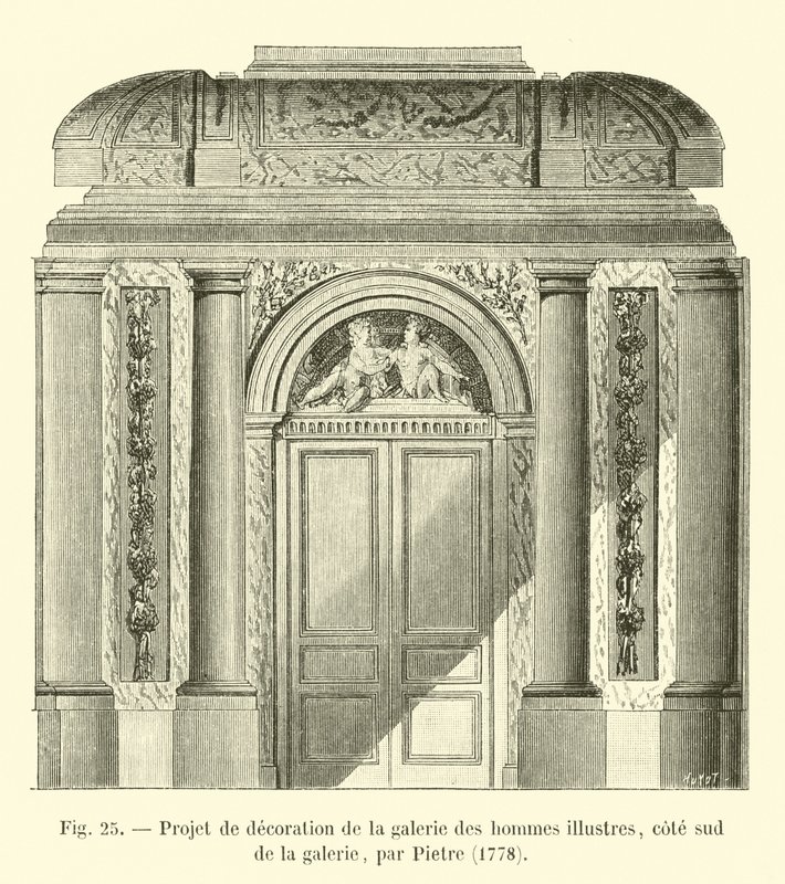 Ontwerp voor de decoratie van de galerij van beroemde mannen, zuidzijde van de galerij, door Pietre, 1778 door French School
