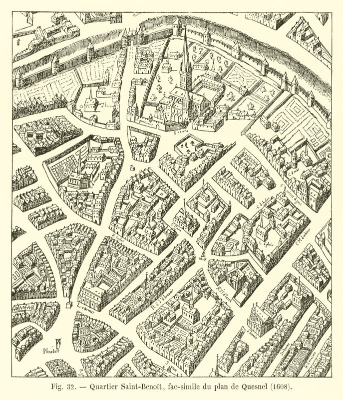 Wijk Saint-Benoit, facsimile van het plan van Quesnel, 1608 door French School