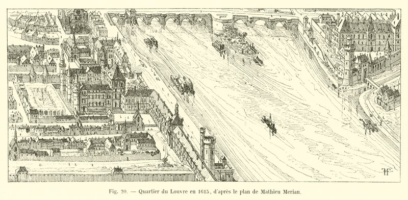 Wijk van het Louvre in 1615, naar het plan van Mathieu Merian door French School