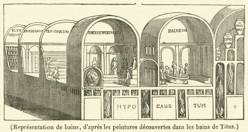 Voorstelling van baden (gravure) door French School