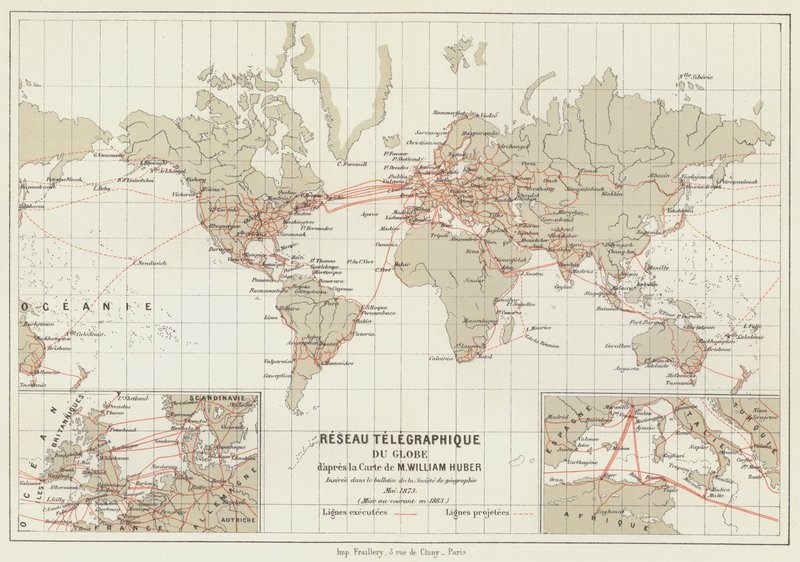Telegraafnetwerk van de wereld door French School
