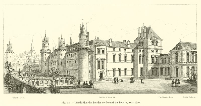 Herstel van de noordwestelijke gevels van het Louvre, rond 1610 door French School