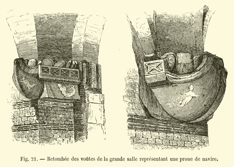 Gewelfribben van de grote zaal die een scheepsboeg voorstellen door French School